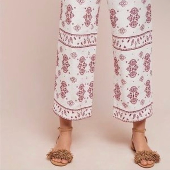 Ett Twa By Anthropologie Jadida Embroidered Cropped Wide Leg Pants Size 6 - Picture 3 of 5